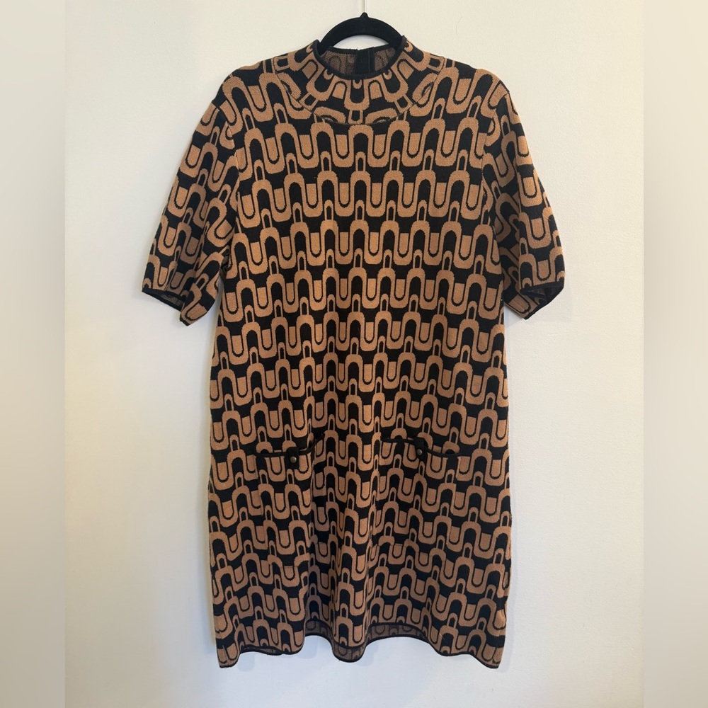 Maeve Geometric Pattern Mini Dress - Black and Tan